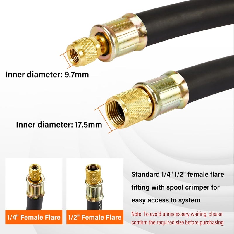 BANG4BUCK خرطوم تفريغ HVAC بقطر 1/2" مُحسّن، موصلات 1/2" إلى 1/4"، خرطوم تبريد عالي التدفق لتفريغ واستعادة HVAC بشكل أسرع، 6 أقدام باللون الأسود - Image 4